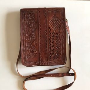 Real leather crossbody bag-brown